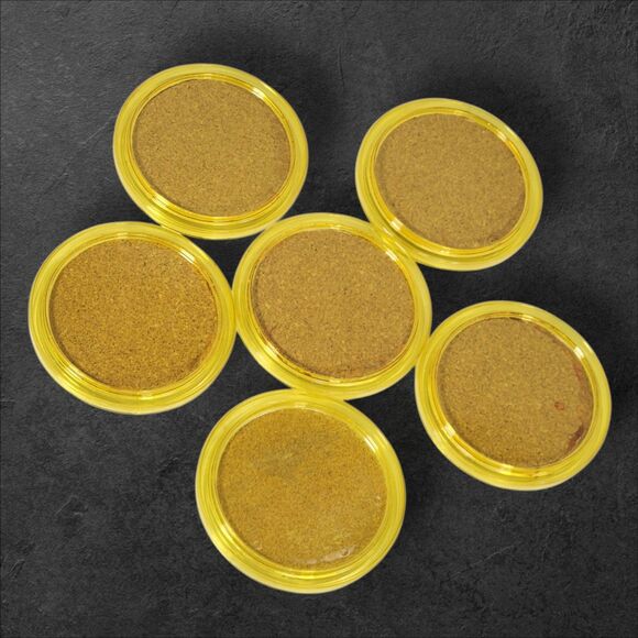 Vintage Yellow Acrylic Coasters Set of 6 Cork Lined Retro Mod Barware Drink - Picture 3 of 5
